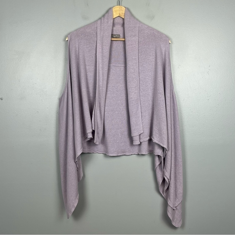 J.Jill light purple linen rayon knit open front waterfall vest shrug, large.